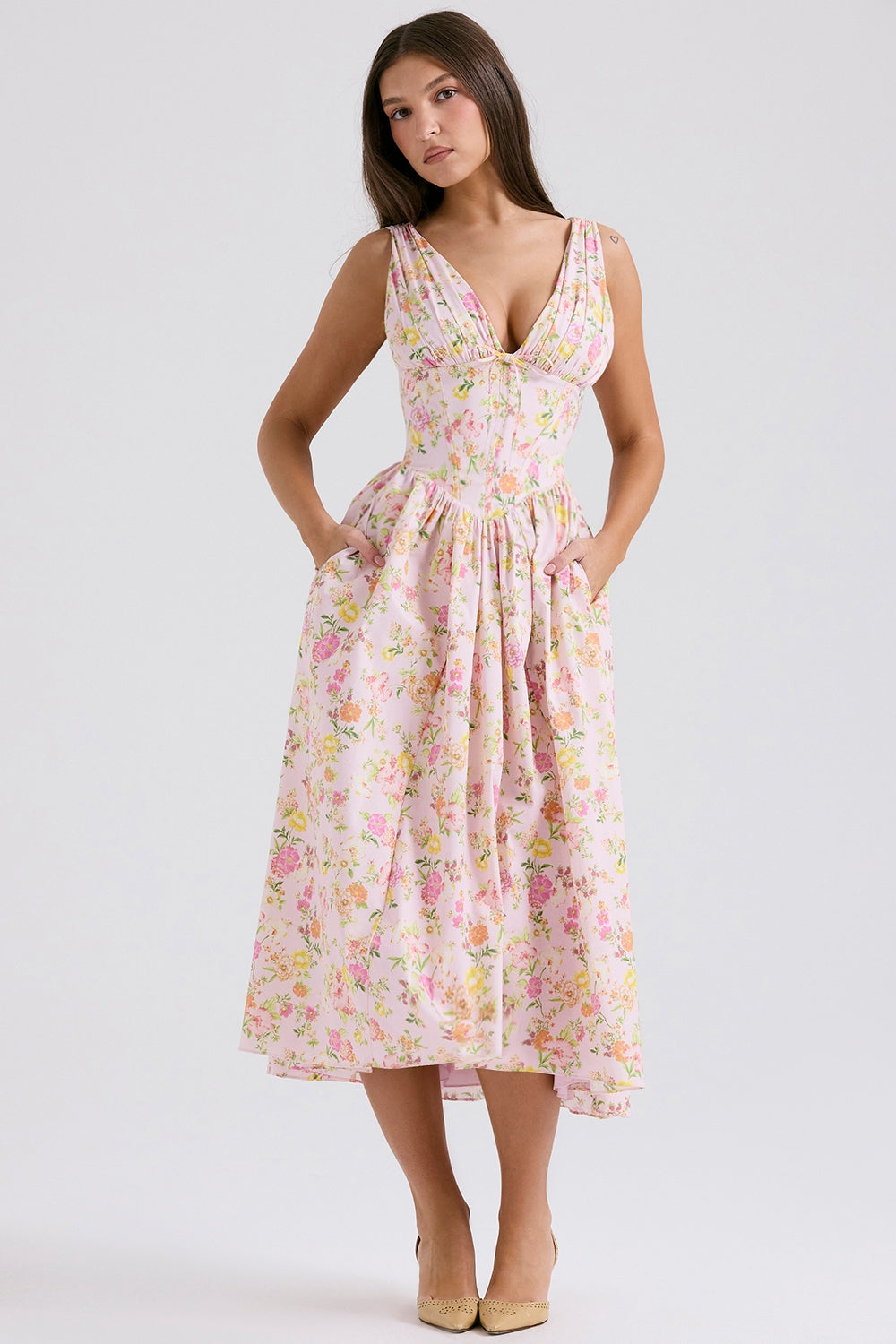 CRYSTAL MIDI DRESS - PINK MEADOW